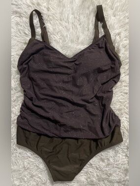 Mossimo Y2K Fairy Grunge Goblin Glitter One Piece Swimsuit Chocolate Brown 22W